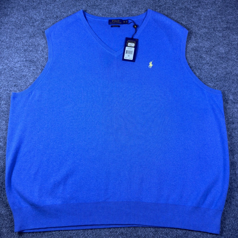 Polo Ralph Lauren Mens 3XB Pima Cotton V-Neck Sweater Vest Pale Royal Blue NWT